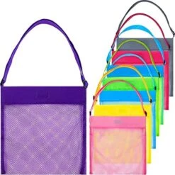 Meekoo 8 Pieces Colorful Mesh Beach Bags Seashell Bags Beach Shell Bags For Treasure Shell Toy Storage(Color Set 2, Size Set 2) -Best Furniture Store 51PtMMAw87L. AC