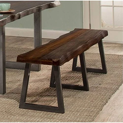 BOWERY HILL Industrial Wood/Metal Dining Bench In Gray/Natural 2 BOWERY HILL Industrial Wood/Metal Dining Bench In Gray/Natural - Image 2