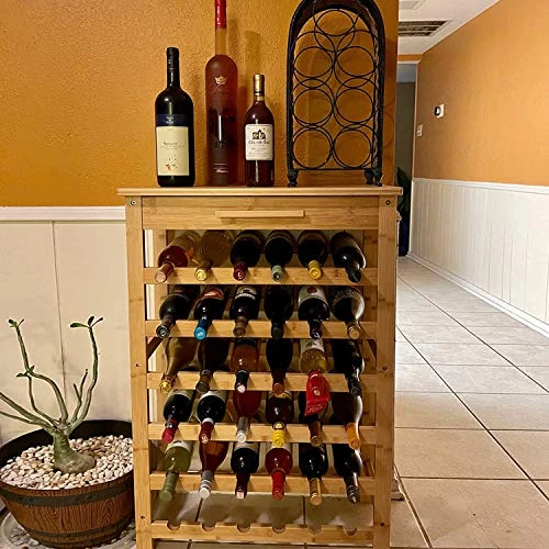 Kinsuite 36 Bottle Wine Rack Freestanding Floor With Drawer Bamboo Wine Rack Table Storage Holder Display 6 Shelves For Storing Wine For Home 2 Kinsuite 36 Bottle Wine Rack Freestanding Floor With Drawer Bamboo Wine Rack Table Storage Holder Display 6 Shelves For Storing Wine For Home - Image 2