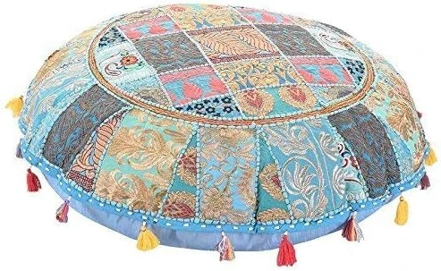 KLAVATE Indian Handmade Vintage Patchwork Cotton Boho Chic Bohemian Hand Embroidered Decorative Ethnic Foot Stool Round Floor Pillows & Cushion Cover Seating Pouf Ottoman (Purple, 18 Inch) 8 KLAVATE Indian Handmade Vintage Patchwork Cotton Boho Chic Bohemian Hand Embroidered Decorative Ethnic Foot Stool Round Floor Pillows & Cushion Cover Seating Pouf Ottoman (Purple, 18 Inch) - Image 8
