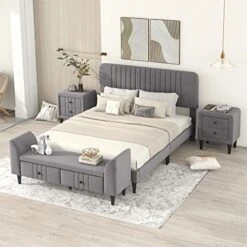 Queen Size Platform Bed With 2 Nightstands, 3 Pieces Queen Bedroom Set, Wood Queen Bed With Headboard, Queen Bedroom Furniture Sets (Champagne Silver) 26 Queen Size Platform Bed With 2 Nightstands, 3 Pieces Queen Bedroom Set, Wood Queen Bed With Headboard, Queen Bedroom Furniture Sets (Champagne Silver) -Best Furniture Store 51QAoVeuaeL. AC