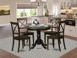 East West Furniture HLBO5-LWH-W 5 Piece Dinette Set For 4 Includes A Round Dining Room Table With Pedestal And 4 Kitchen Dining Chairs, 42x42 Inch, Linen White 17 East West Furniture HLBO5-LWH-W 5 Piece Dinette Set For 4 Includes A Round Dining Room Table With Pedestal And 4 Kitchen Dining Chairs, 42x42 Inch, Linen White -Best Furniture Store 51QGAhxAsOL. AC