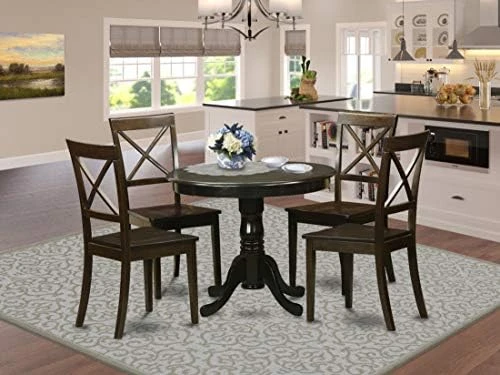 East West Furniture HLBO5-LWH-W 5 Piece Dinette Set For 4 Includes A Round Dining Room Table With Pedestal And 4 Kitchen Dining Chairs, 42x42 Inch, Linen White 8 East West Furniture HLBO5-LWH-W 5 Piece Dinette Set For 4 Includes A Round Dining Room Table With Pedestal And 4 Kitchen Dining Chairs, 42x42 Inch, Linen White - Image 8