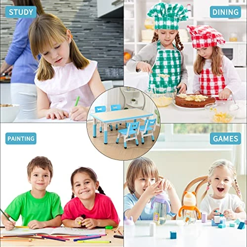 HAPPYMATY Kids Table And 4 Chairs Set, Children Study Desk, Toddler Activity Table, Height Adjustable Desk Painting Desktop Toddler Furniture 2 HAPPYMATY Kids Table And 4 Chairs Set, Children Study Desk, Toddler Activity Table, Height Adjustable Desk Painting Desktop Toddler Furniture - Image 2