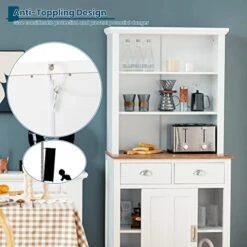 PETSITE Kitchen Pantry Storage Cabinet, 67" Freestanding Microwave Cupboard With Sliding Door Cabinet, Drawers & Shelves, Buffet With Hutch For Living Room, Dining Room, White -Best Furniture Store 51QJt2XwHeL