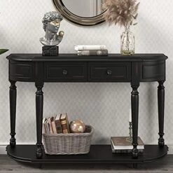 P PURLOVE Retro Circular Curved Console Table Sofa Table Entryway Table With 4 Drawers And Bottom Shelf For Entryway Hallway Ancent Style Sideboard Table With Storage -Best Furniture Store 51QO9KxXqCL. AC