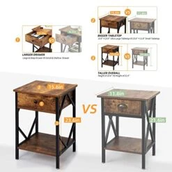 TRINEAR Nightstand Set Of 2, Side End Table With Storage Drawer & Shelf, Wood Bedside Sofa Table For Bedroom, Living Room, Rustic Brown 10 TRINEAR Nightstand Set Of 2, Side End Table With Storage Drawer & Shelf, Wood Bedside Sofa Table For Bedroom, Living Room, Rustic Brown -Best Furniture Store 51QRHxrkJCL