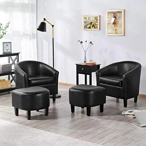 Yaheetech Lounge Chair Modern Chaise Lounge Armchair With Footstool Faux Leather Lounge Reading Chair With Footrest Black 4 Yaheetech Lounge Chair Modern Chaise Lounge Armchair With Footstool Faux Leather Lounge Reading Chair With Footrest Black - Image 4
