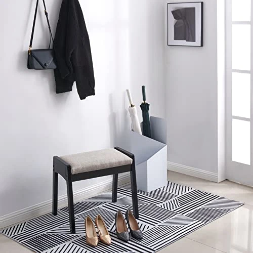 Anity Stool, Bedroom Vanity Chair With Large Surface Upholstered Seat, Vanity Bench, Desk Stool Makeup Chair,18” Height Makeup Bench Stool Chair, Stool For Vanity Makeup Stool Black FSD05H 3 Anity Stool, Bedroom Vanity Chair With Large Surface Upholstered Seat, Vanity Bench, Desk Stool Makeup Chair,18” Height Makeup Bench Stool Chair, Stool For Vanity Makeup Stool Black FSD05H - Image 3