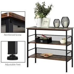 HOMCOM 3-Tier Console Table Industrial Style Storage Metal Wooden Shelf With A Robust Multi-Functional Design & Adjustable Feet, Black -Best Furniture Store 51QZxBTFKcL