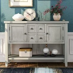 LZ LEISURE ZONE Buffet Sideboard Retro Style Wood Console Table With Bottom Shelf, Storage Cabinet & Drawers For Living Room/Kitche/Entryway, Antique Blue -Best Furniture Store 51QbSg1G5fL. AC
