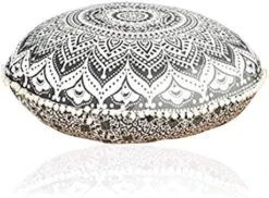 Rajasthaniartdecor Round Pouf Cover Cushion Cotton With Pom Meditetion Seating For Living Dorm Room Color Size 32 Inch Inches (Cover Only) (Blue Gold), RADC003-V, Inches(80 Cm) -Best Furniture Store 51QeMVmj0iL. AC