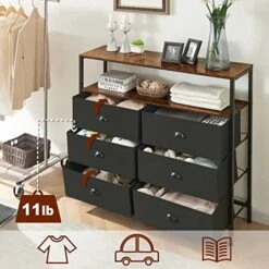 Larger Dresser For Bedroom, 6 Drawers Dresser With Shelves, Chest Of Drawers For Living Room, Hallway, Closets And Nursery - Black -Best Furniture Store 51Qg5lfsonL