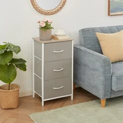 Small Dresser For Bedroom, 3 Drawer Nightstand With Removable Fabric Bins, Storage Chest Of Drawers For Closet Bedside Nursery Laundry Living Room, Sturdy Steel Frame&Wood Tope, Light Grey -Best Furniture Store 51QiquxwigL