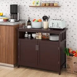 GENERIC Kitchen Sideboard Cabinet With 2 Doors Storage Cupboard And Display Shelves, Buffet Server Console Table Floor Cabinet For Dining Bathroom, Dark Brown -Best Furniture Store 51Qju7YvmSL