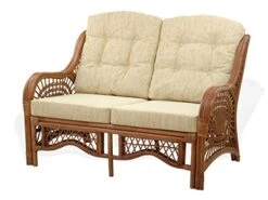 Malibu Lounge Set Of 4: 2 Natural Rattan Wicker Chairs, Loveseat With Cream Cushions And Coffee Table W/Glass Handmade, Colonial -Best Furniture Store 51QqTm0eilL