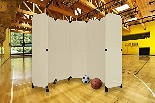 Versare MP10H Portable Folding Economical Partition | 5 Panels | Adjustable Widths | Freestanding Room Divider On Wheels | Beige 10' Wide X 6'10'' Tall 2 Versare MP10H Portable Folding Economical Partition | 5 Panels | Adjustable Widths | Freestanding Room Divider On Wheels | Beige 10' Wide X 6'10'' Tall - Image 2