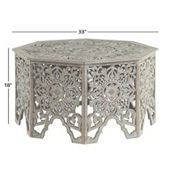 Deco 79 Wood Floral Handmade Intricately Carved Coffee Table With Hollow Interior, 33" X 33" X 18", Light Gray 12 Deco 79 Wood Floral Handmade Intricately Carved Coffee Table With Hollow Interior, 33" X 33" X 18", Light Gray -Best Furniture Store 51R12xKhU8L