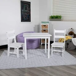 Flash Furniture Kyndl Kids Solid Hardwood Table And Chair Set For Playroom, Bedroom, Kitchen - 3 Piece Set - White -Best Furniture Store 51R1zyopWSL