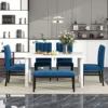 YUNLife 6 Piece Kitchen And Dining Furniture Set, Marble Veneer Table And 4 Flannelette Upholstered Chairs & Bench For Living Room, Breakfast Nook, Dinette, White+Blue
