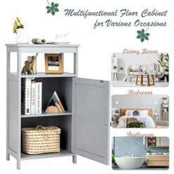 GLACER Floor Storage Cabinet, Multifunctional Side Storage Cabinet With Three-Position Adjustable Shelves, Ideal For Bathroom, Living Room, Bedroom Or Corridor, 18 X 12 X 33 Inches (Grey) -Best Furniture Store 51RJBbdZzkL