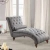 Rosevera Sereno Polyester Upholstered Button Tufting With Toss Pillow Chaise Lounge Chair For Indoor Bedroom, Linen Gray