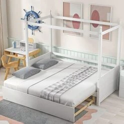 GLORHOME Twin Size Low Loft Bed House Bedframe With Roof And 2 Windows,Wood Slat Support, Fun Bedroom Furniture For Kids, White 25 GLORHOME Twin Size Low Loft Bed House Bedframe With Roof And 2 Windows,Wood Slat Support, Fun Bedroom Furniture For Kids, White -Best Furniture Store 51RJmw1dpmL. AC
