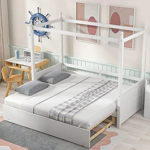GLORHOME Twin Size Low Loft Bed House Bedframe With Roof And 2 Windows,Wood Slat Support, Fun Bedroom Furniture For Kids, White 11 GLORHOME Twin Size Low Loft Bed House Bedframe With Roof And 2 Windows,Wood Slat Support, Fun Bedroom Furniture For Kids, White - Image 11