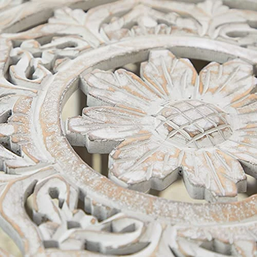 Deco 79 Wood Floral Handmade Intricately Carved Coffee Table With Hollow Interior, 33" X 33" X 18", Light Gray 5 Deco 79 Wood Floral Handmade Intricately Carved Coffee Table With Hollow Interior, 33" X 33" X 18", Light Gray - Image 5