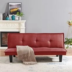 Majnesvon Modern Linen Fabric Sofa Bed Futon,Convertible Foldable Sleeper Sofa Bed With 3 Angles Adjustable Back,Wooden Frame & Legs For Small Living Space,Dorm Office Apartment (Light Grey) -Best Furniture Store 51RTQDKIZ2L. AC