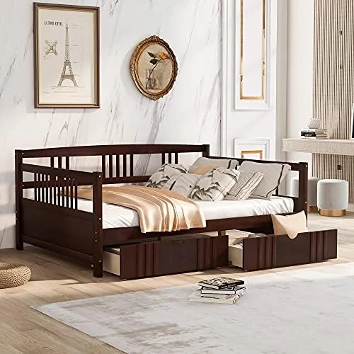 DNYN Twin Size Daybed For Kids Bedroom,Solid Pinewood Bedframe W/Safety Guardrails & Strong Wood Slats Support,Home Furniture For Living Room,Space Saving Design & No Box Spring Needed, Espresso 10 DNYN Twin Size Daybed For Kids Bedroom,Solid Pinewood Bedframe W/Safety Guardrails & Strong Wood Slats Support,Home Furniture For Living Room,Space Saving Design & No Box Spring Needed, Espresso - Image 10