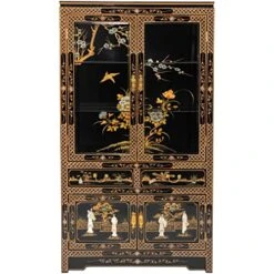 ORIENTAL Furniture Black Lacquer China Royal Ladies Cabinet