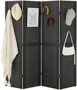 Haddockway 4 Panel Pegboard Display 5 Ft Folding Privacy Screen Wood Room Divider Portable Freestanding Display Board Wall Organizer For Craft Show, Jewelry, Retail, Cloth -Best Furniture Store 51RbmX19daL. AC