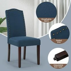 LSSPAID Dining Chairs Set Of 4, High Back Fabric Upholstered Parsons Dining Room Chairs, Nail Head Trim Dining Chair, Turquoise -Best Furniture Store 51RdJjUreoL