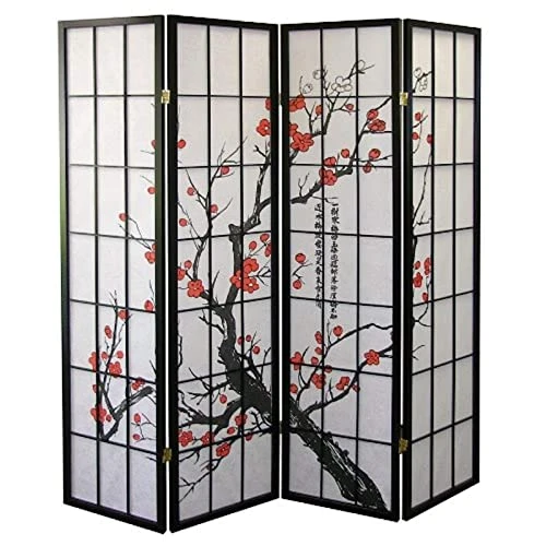 4-Panel Blossom Screen Room Divider, Black 2 4-Panel Blossom Screen Room Divider, Black - Image 2
