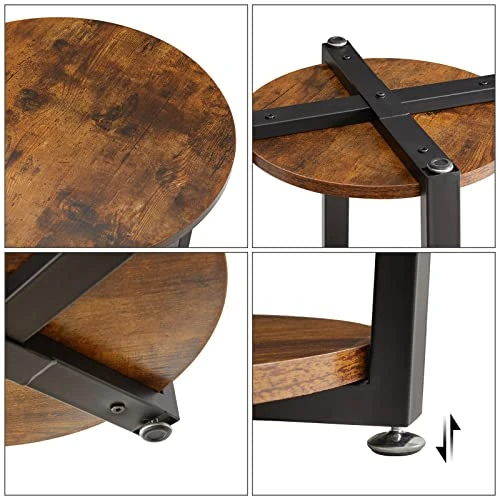 YMYNY Industrial End Table, 2 Tier Round Side Table With Sturdy Metal Frame, Vintage Nightstand For Living Room, Bedroom, Set Of 2, With Storage, Easy Assembly, Rustic Brown UHTMJ020H-2 5 YMYNY Industrial End Table, 2 Tier Round Side Table With Sturdy Metal Frame, Vintage Nightstand For Living Room, Bedroom, Set Of 2, With Storage, Easy Assembly, Rustic Brown UHTMJ020H-2 - Image 5