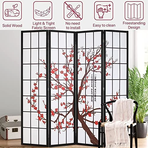 Room Divider 6Ft Folding Privacy Divider 4 Panel Portable Room Seperating Chinese Style Dividers Japanese Screen Wall Divider Wood Divider Tall Freestanding Partition Screen, White 2 Room Divider 6Ft Folding Privacy Divider 4 Panel Portable Room Seperating Chinese Style Dividers Japanese Screen Wall Divider Wood Divider Tall Freestanding Partition Screen, White - Image 2