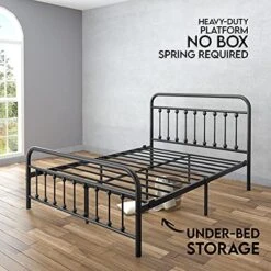 Vintage Queen Metal Bed Frame With Headboard And Footboard Platform/Wrought Iron/Heavy Duty/Solid Metal Slat/Textured Black/No Box Spring Needed/Industrial & Farmhouse 16 Vintage Queen Metal Bed Frame With Headboard And Footboard Platform/Wrought Iron/Heavy Duty/Solid Metal Slat/Textured Black/No Box Spring Needed/Industrial & Farmhouse -Best Furniture Store 51RwwPftWfS