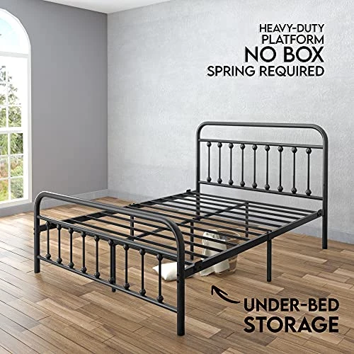 Vintage Queen Metal Bed Frame With Headboard And Footboard Platform/Wrought Iron/Heavy Duty/Solid Metal Slat/Textured Black/No Box Spring Needed/Industrial & Farmhouse 4 Vintage Queen Metal Bed Frame With Headboard And Footboard Platform/Wrought Iron/Heavy Duty/Solid Metal Slat/Textured Black/No Box Spring Needed/Industrial & Farmhouse - Image 4