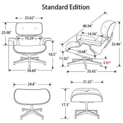 GENERIC Mid Century Lounge Chair With Ottoman, Genuine Leather Classic Modern Chair With 8-Layer Palisander Wood And Aluminum Base For Living Room Office Study Lounge (Palisander And White, Standard Size) -Best Furniture Store 51SB7kvCqyL