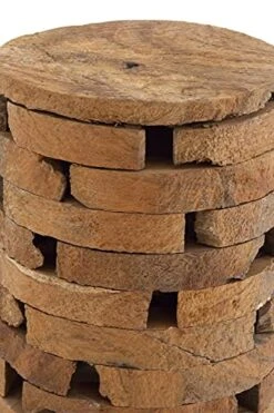 Teak Wood Handmade Live Edge Accent Table With Brick Inspired Design, 14" X 14" X 18", Brown -Best Furniture Store 51SEHittFaL