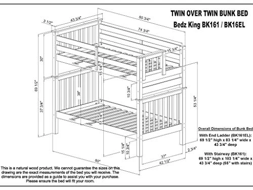 Tall Bunk Beds Twin Over Twin Mission Style With End Ladder And 2 Under Bed Drawers, White 6 Tall Bunk Beds Twin Over Twin Mission Style With End Ladder And 2 Under Bed Drawers, White - Image 6