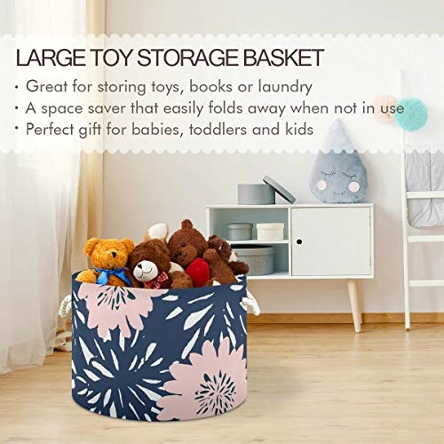 ALAZA Round Storage Basket Bin Abstract Pink Flowers Collapsible Waterproof Laundry Hamper Baby Nursery Basket Organizer With Handles For Bedroom Closet Toys Gifts 4 ALAZA Round Storage Basket Bin Abstract Pink Flowers Collapsible Waterproof Laundry Hamper Baby Nursery Basket Organizer With Handles For Bedroom Closet Toys Gifts - Image 4