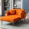 PHOYAL Velvet Chaise Lounges, Modern Tufted 2 In 1 Chaise Lounge Chair Indoor, Upholstered Sofa Recliner Lounge Chair With 3 Adjustable Angles,Convertible Sleeper Chair For Living Room Bedroom(Orange)