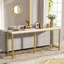 Tribesigns 70.9 Inch Extra Long Sofa Table, Modern Gold Console Table Behind Couch, Narrow Entryway Table Skinny Hallway Table For Living Room (Gold And White)