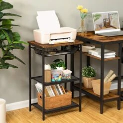 HOOBRO Tall Side Table, Industrial End Table With Adjustable Metal Mesh Basket, Telephone Table With Storage Shelf For In Bedroom, Living Room, Hallway, Easy Assembly, Rustic Brown BF02DH01 -Best Furniture Store 51SqmTvnJoL