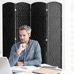 Spurgehom 4 Panel Room Divider Folding Wall Divider 6Ft Privacy Screen Indoor Portable Woven Partitions And Dividers Freestanding, Diamond Double-Weaved For Home, No Installation Required (Black) -Best Furniture Store 51SwzUVoEjL