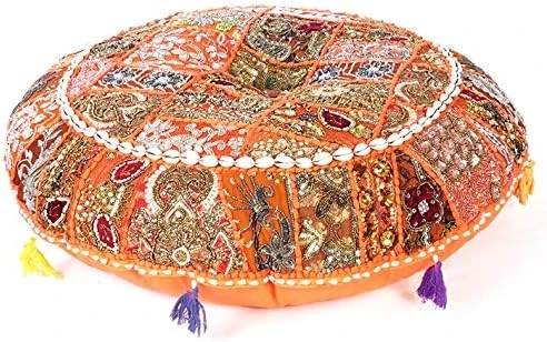 Eyes Of India - 22 X 12 Purple Patchwork Round Pouf Pouffe Ottoman Cover Floor Seating Bohemian Accent Boho Chic Indian Handmade 4 Eyes Of India - 22 X 12 Purple Patchwork Round Pouf Pouffe Ottoman Cover Floor Seating Bohemian Accent Boho Chic Indian Handmade - Image 4