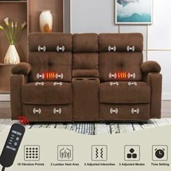 Consofa Loveseat Recliner, Reclining Loveseat With Console, Power Reclining Loveseat, Electric Reclining Loveseat With Heat And Massage, Cup Holders, Lumbar Supports,Side Pockets, Plush Fabric -Best Furniture Store 51T3lFrNFZL