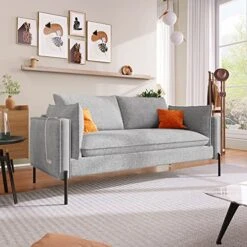 2-Piece Linen Fabric Sofa Set With USB Charging Ports, Morden Style Upholstered Sofa And Loveseat Sets With 3 Seat Sofa Couch And Loveseat Sofa For Living Room, Apartment (2+3 Seat, Grey) -Best Furniture Store 51TDsZFxiWL